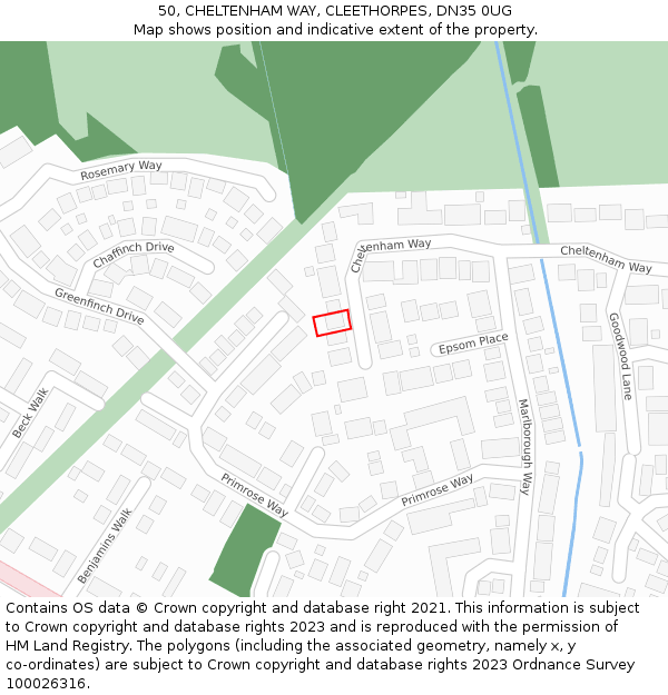 50, CHELTENHAM WAY, CLEETHORPES, DN35 0UG: Location map and indicative extent of plot