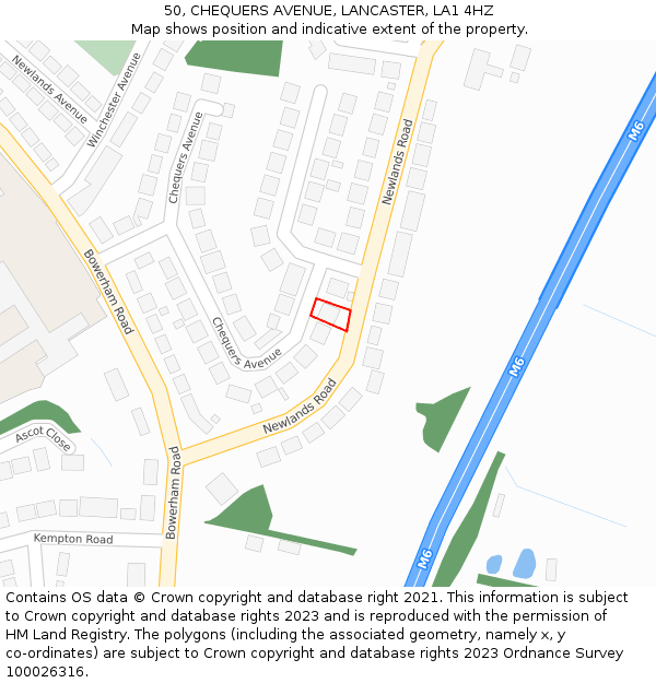 50, CHEQUERS AVENUE, LANCASTER, LA1 4HZ: Location map and indicative extent of plot