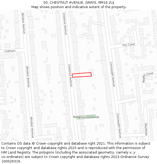 50, CHESTNUT AVENUE, GRAYS, RM16 2UJ: Location map and indicative extent of plot