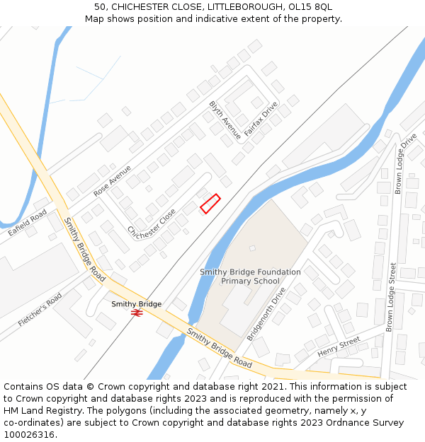 50, CHICHESTER CLOSE, LITTLEBOROUGH, OL15 8QL: Location map and indicative extent of plot