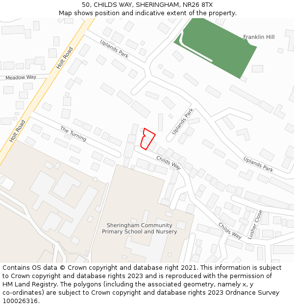 50, CHILDS WAY, SHERINGHAM, NR26 8TX: Location map and indicative extent of plot