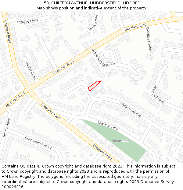 50, CHILTERN AVENUE, HUDDERSFIELD, HD3 3PF: Location map and indicative extent of plot