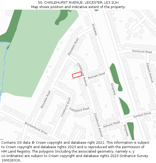 50, CHISLEHURST AVENUE, LEICESTER, LE3 2UH: Location map and indicative extent of plot