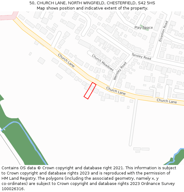 50, CHURCH LANE, NORTH WINGFIELD, CHESTERFIELD, S42 5HS: Location map and indicative extent of plot