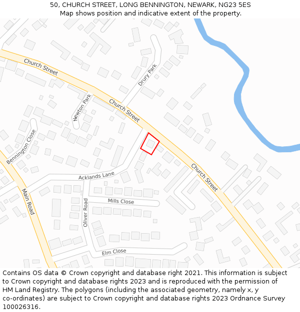 50, CHURCH STREET, LONG BENNINGTON, NEWARK, NG23 5ES: Location map and indicative extent of plot