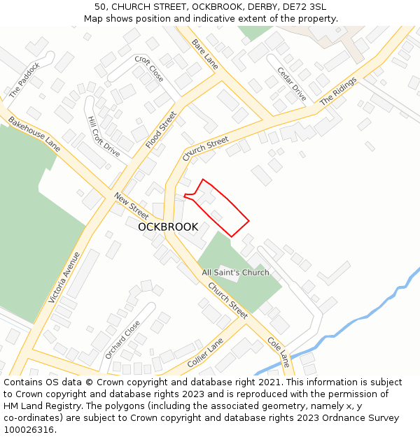 50, CHURCH STREET, OCKBROOK, DERBY, DE72 3SL: Location map and indicative extent of plot