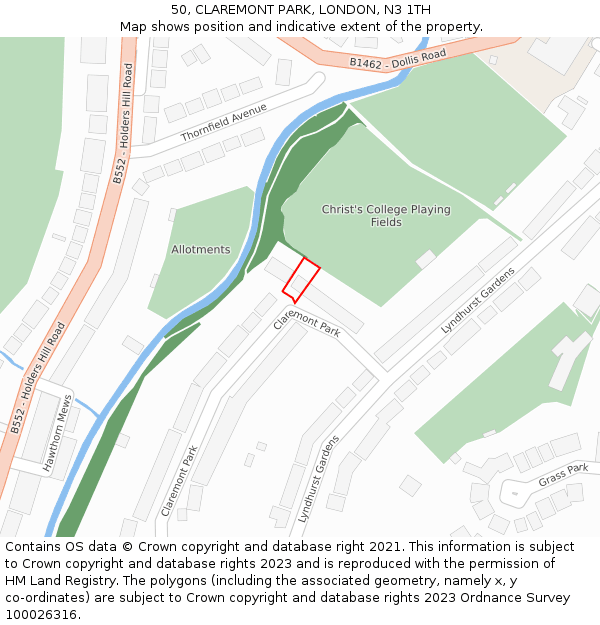 50, CLAREMONT PARK, LONDON, N3 1TH: Location map and indicative extent of plot