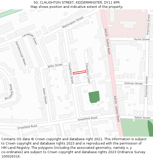 50, CLAUGHTON STREET, KIDDERMINSTER, DY11 6PR: Location map and indicative extent of plot