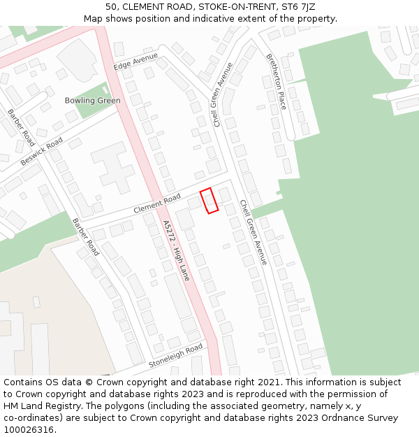 50, CLEMENT ROAD, STOKE-ON-TRENT, ST6 7JZ: Location map and indicative extent of plot