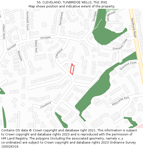 50, CLEVELAND, TUNBRIDGE WELLS, TN2 3NQ: Location map and indicative extent of plot