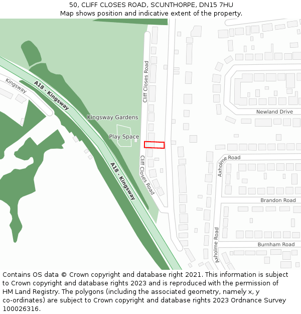 50, CLIFF CLOSES ROAD, SCUNTHORPE, DN15 7HU: Location map and indicative extent of plot