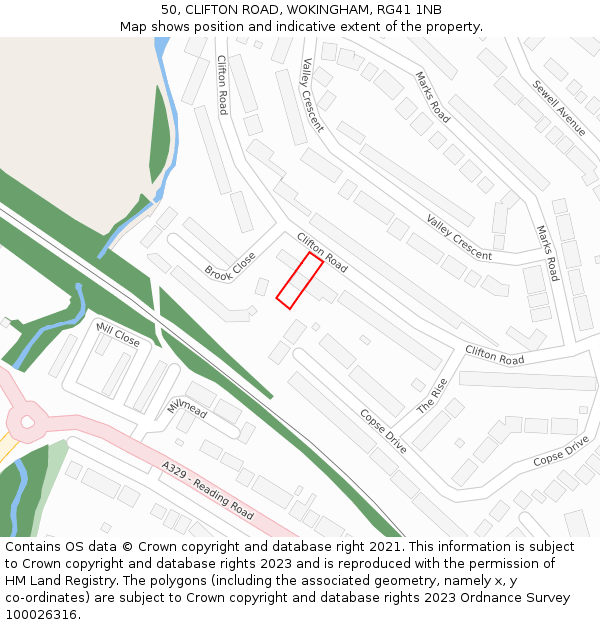 50, CLIFTON ROAD, WOKINGHAM, RG41 1NB: Location map and indicative extent of plot