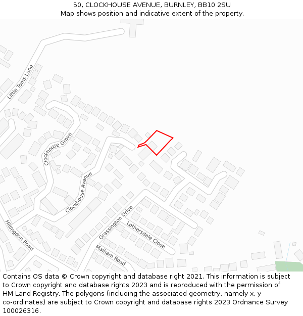 50, CLOCKHOUSE AVENUE, BURNLEY, BB10 2SU: Location map and indicative extent of plot