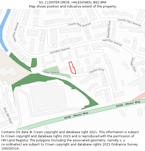 50, CLOISTER DRIVE, HALESOWEN, B62 8RA: Location map and indicative extent of plot