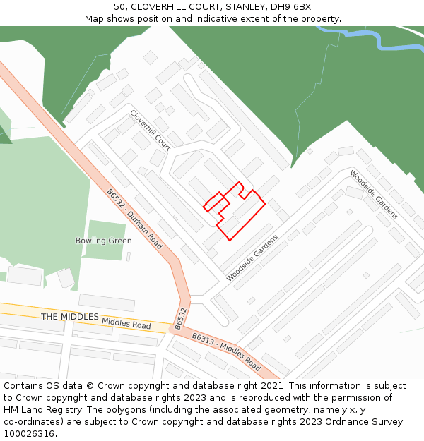 50, CLOVERHILL COURT, STANLEY, DH9 6BX: Location map and indicative extent of plot