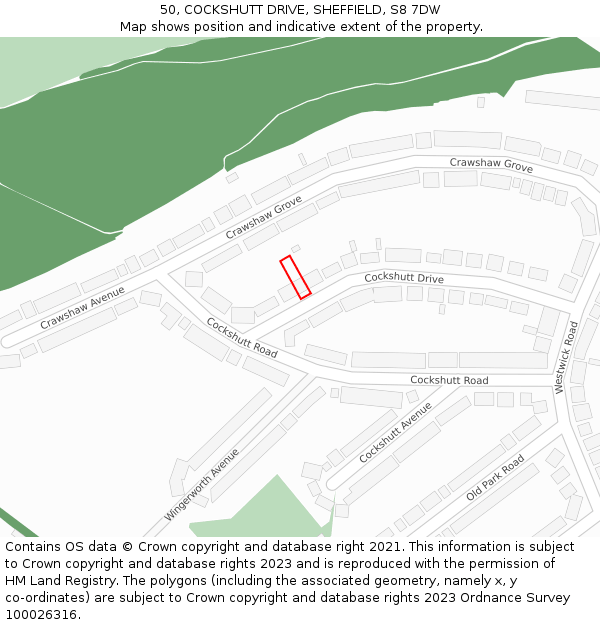 50, COCKSHUTT DRIVE, SHEFFIELD, S8 7DW: Location map and indicative extent of plot