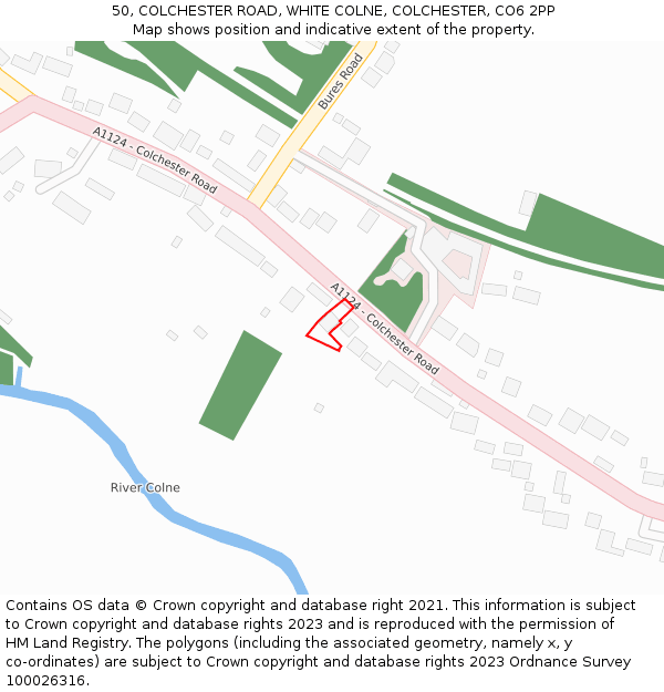 50, COLCHESTER ROAD, WHITE COLNE, COLCHESTER, CO6 2PP: Location map and indicative extent of plot