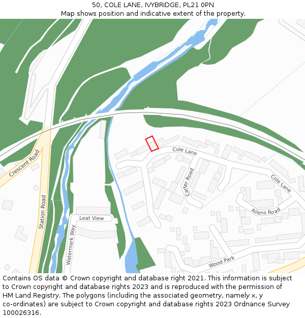 50, COLE LANE, IVYBRIDGE, PL21 0PN: Location map and indicative extent of plot