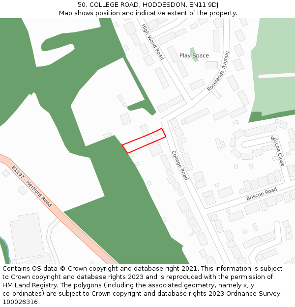 50, COLLEGE ROAD, HODDESDON, EN11 9DJ: Location map and indicative extent of plot