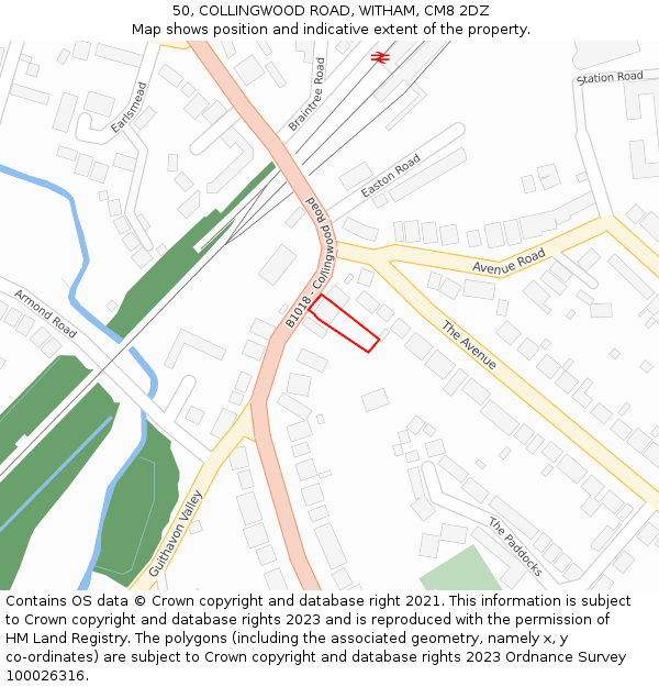 50, COLLINGWOOD ROAD, WITHAM, CM8 2DZ: Location map and indicative extent of plot