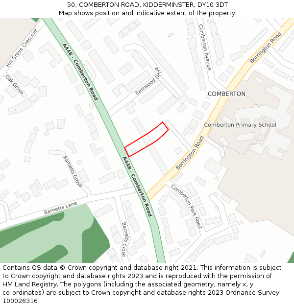 50, COMBERTON ROAD, KIDDERMINSTER, DY10 3DT: Location map and indicative extent of plot