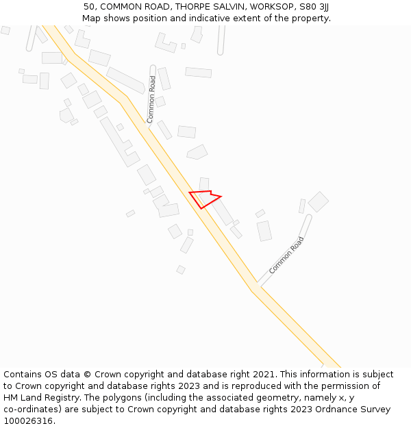 50, COMMON ROAD, THORPE SALVIN, WORKSOP, S80 3JJ: Location map and indicative extent of plot