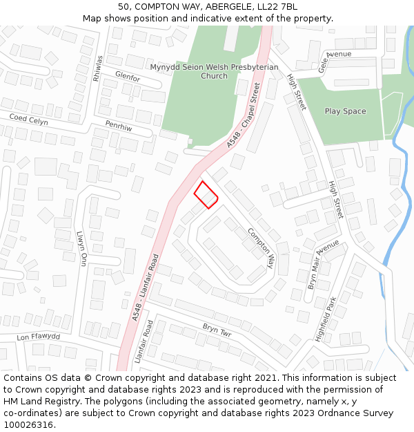 50, COMPTON WAY, ABERGELE, LL22 7BL: Location map and indicative extent of plot