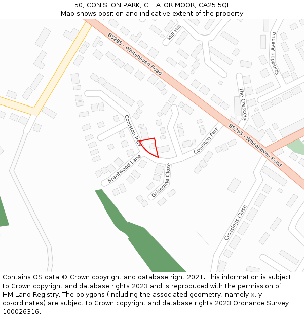 50, CONISTON PARK, CLEATOR MOOR, CA25 5QF: Location map and indicative extent of plot