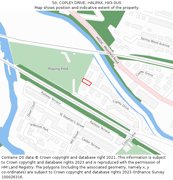 50, COPLEY DRIVE, HALIFAX, HX3 0US: Location map and indicative extent of plot