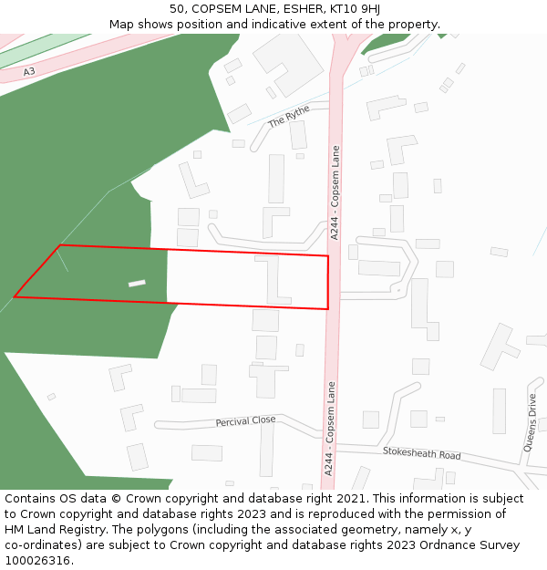 50, COPSEM LANE, ESHER, KT10 9HJ: Location map and indicative extent of plot