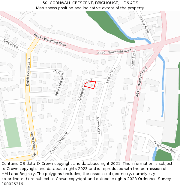 50, CORNWALL CRESCENT, BRIGHOUSE, HD6 4DS: Location map and indicative extent of plot