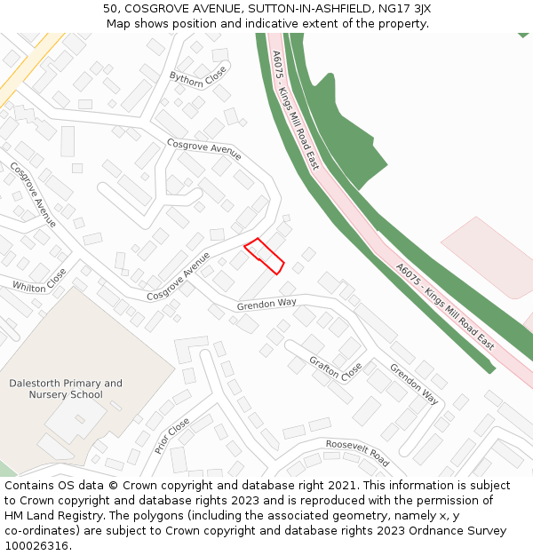 50, COSGROVE AVENUE, SUTTON-IN-ASHFIELD, NG17 3JX: Location map and indicative extent of plot