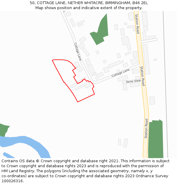 50, COTTAGE LANE, NETHER WHITACRE, BIRMINGHAM, B46 2EL: Location map and indicative extent of plot