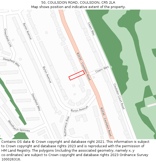 50, COULSDON ROAD, COULSDON, CR5 2LA: Location map and indicative extent of plot