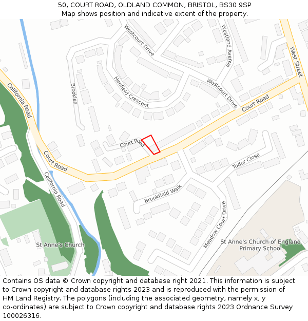 50, COURT ROAD, OLDLAND COMMON, BRISTOL, BS30 9SP: Location map and indicative extent of plot