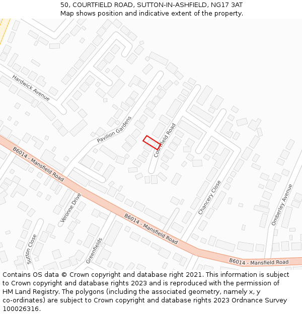 50, COURTFIELD ROAD, SUTTON-IN-ASHFIELD, NG17 3AT: Location map and indicative extent of plot