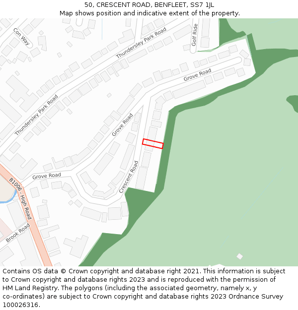 50, CRESCENT ROAD, BENFLEET, SS7 1JL: Location map and indicative extent of plot