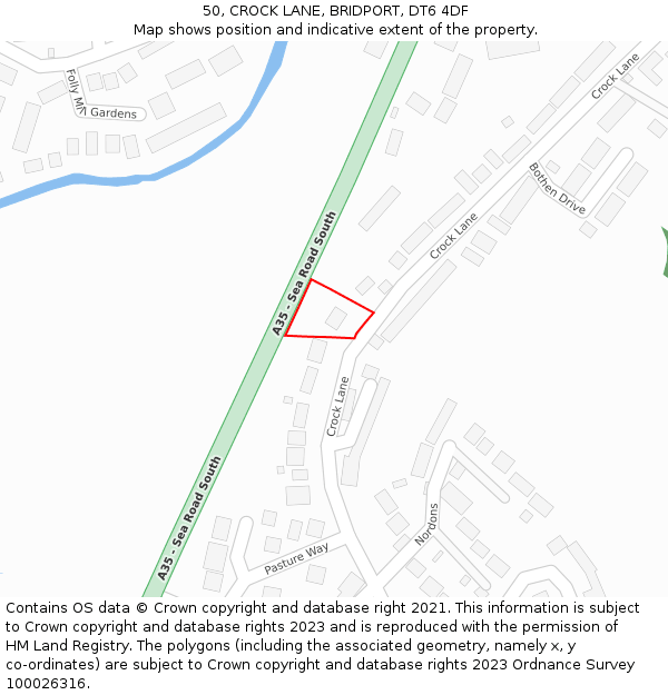 50, CROCK LANE, BRIDPORT, DT6 4DF: Location map and indicative extent of plot