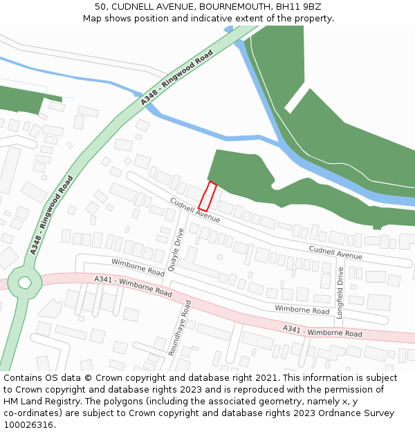 50, CUDNELL AVENUE, BOURNEMOUTH, BH11 9BZ: Location map and indicative extent of plot