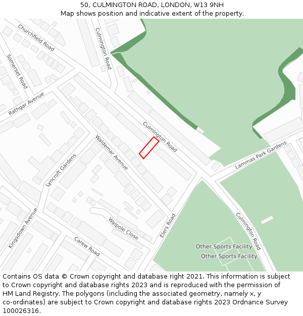 50, CULMINGTON ROAD, LONDON, W13 9NH: Location map and indicative extent of plot