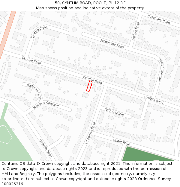 50, CYNTHIA ROAD, POOLE, BH12 3JF: Location map and indicative extent of plot