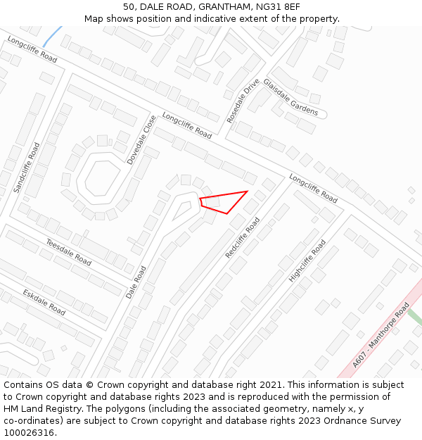 50, DALE ROAD, GRANTHAM, NG31 8EF: Location map and indicative extent of plot