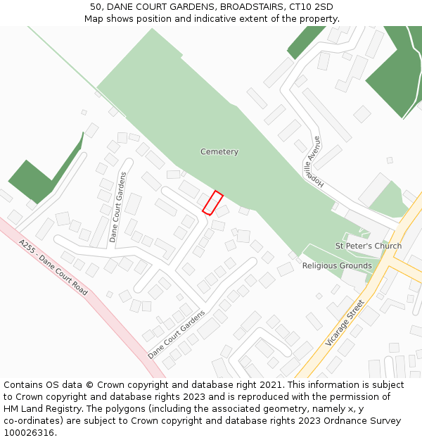 50, DANE COURT GARDENS, BROADSTAIRS, CT10 2SD: Location map and indicative extent of plot