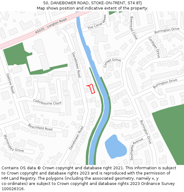 50, DANEBOWER ROAD, STOKE-ON-TRENT, ST4 8TJ: Location map and indicative extent of plot