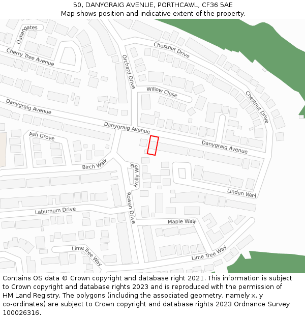 50, DANYGRAIG AVENUE, PORTHCAWL, CF36 5AE: Location map and indicative extent of plot