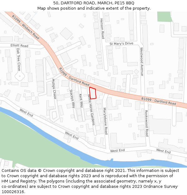 50, DARTFORD ROAD, MARCH, PE15 8BQ: Location map and indicative extent of plot