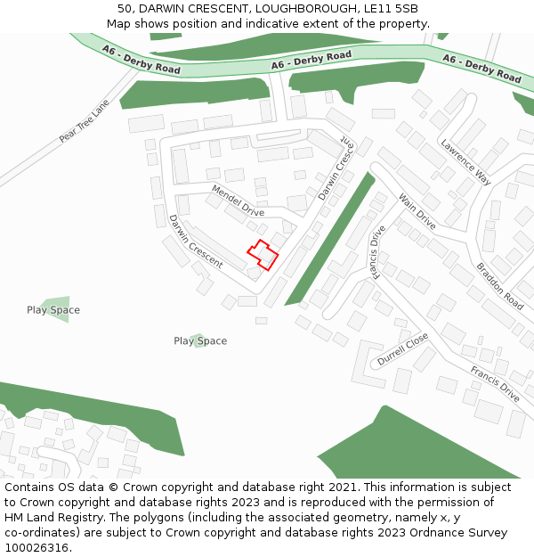 50, DARWIN CRESCENT, LOUGHBOROUGH, LE11 5SB: Location map and indicative extent of plot