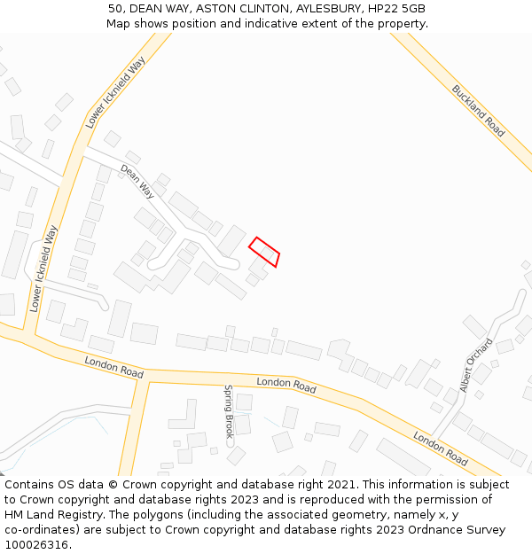 50, DEAN WAY, ASTON CLINTON, AYLESBURY, HP22 5GB: Location map and indicative extent of plot