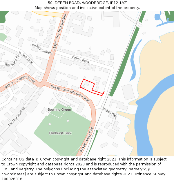 50, DEBEN ROAD, WOODBRIDGE, IP12 1AZ: Location map and indicative extent of plot