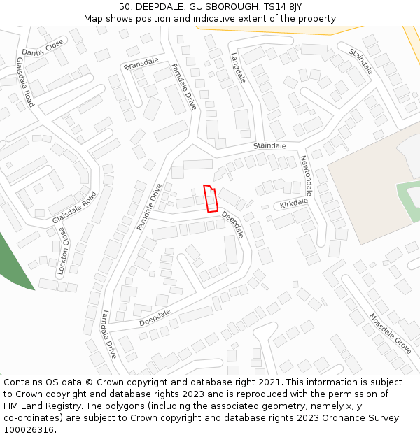 50, DEEPDALE, GUISBOROUGH, TS14 8JY: Location map and indicative extent of plot